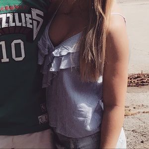 Ruffle Front Striped Tank